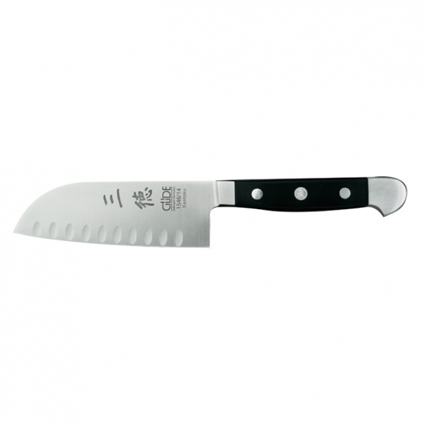 The GÜDE ALPHA Small Granton Edge Santoku 14cm 175g