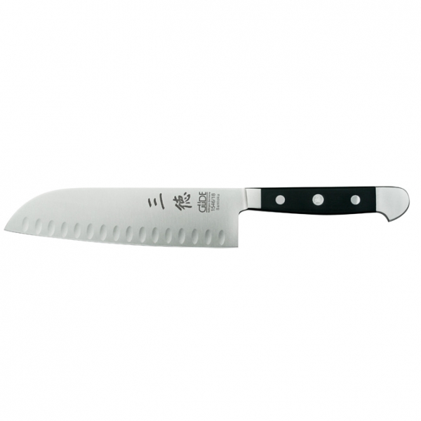 The GÜDE ALPHA Large Santoku Granton Edge Knife 18cm 203g