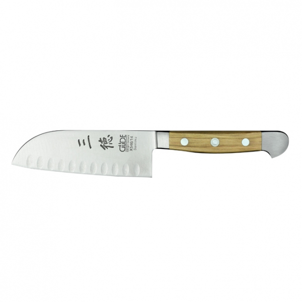 The GÜDE ALPHA OLIVE Small Granton Edge Santoku 14cm 170g